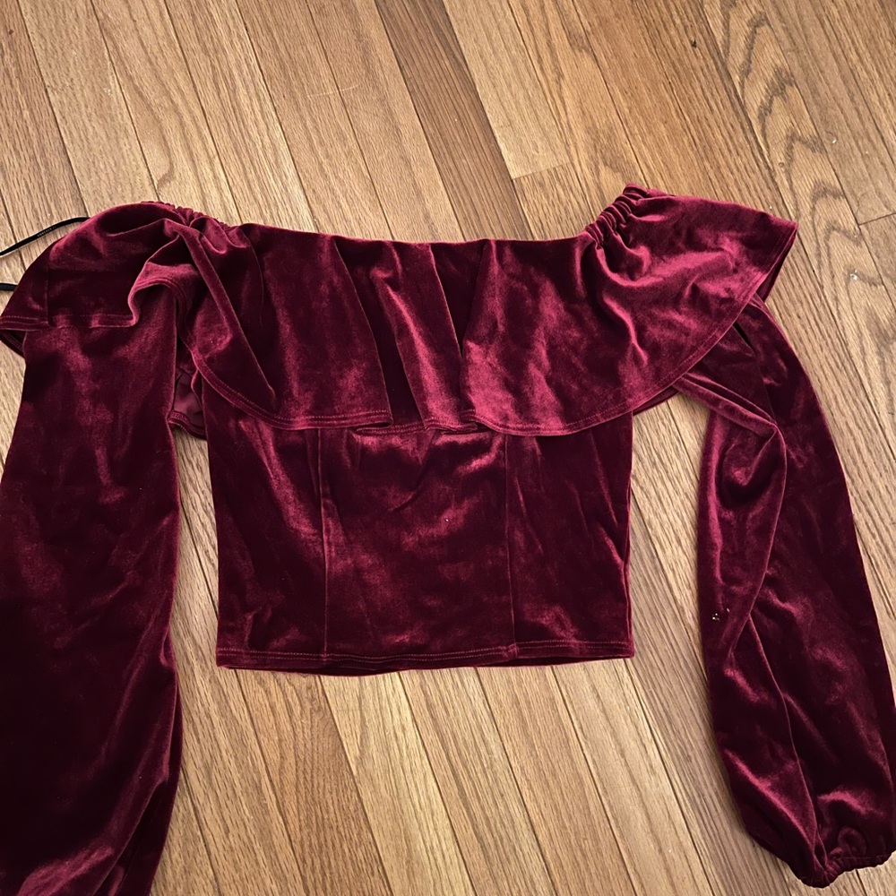 Velvet Off-Shoulder Blouse in Deep Red